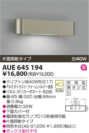 コイズミ照明 KOIZUMI 防雨型ブラケット AUE645194 | 商品情報 | LED