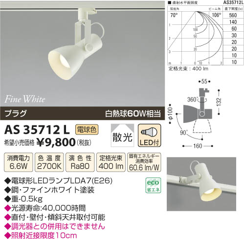 コイズミ照明 KOIZUMI スポットライト LED AS35712L | 商品情報 | LED ...