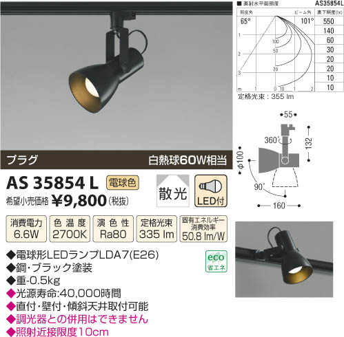 コイズミ照明 KOIZUMI スポットライト LED AS35854L | 商品情報 | LED コイズミ照明 KOIZUMI スポットライト LED AS35854L | 商品情報 | LED