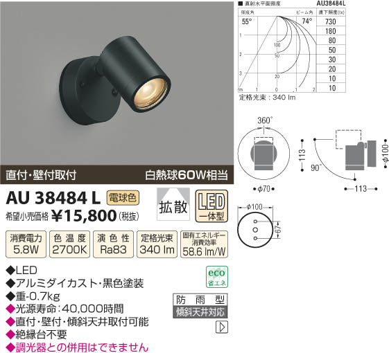 在庫処分品 KOIZUMI AU 45244 L スポットライト Koizumi コイズミ照明 エクステリアスポットライト AU45244L | 商品