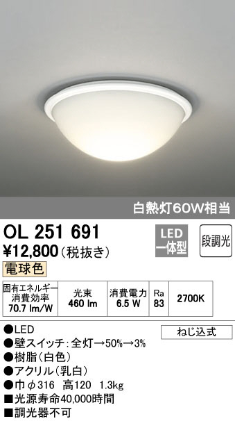ODELIC オーデリック LED 小型シーリングライト OL251691 | 商品