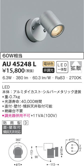 新しいコレクション お買い得 人気商品 <br> コイズミ照明 KOIZUMI エクステリアスポットライト <br>AU45238L 