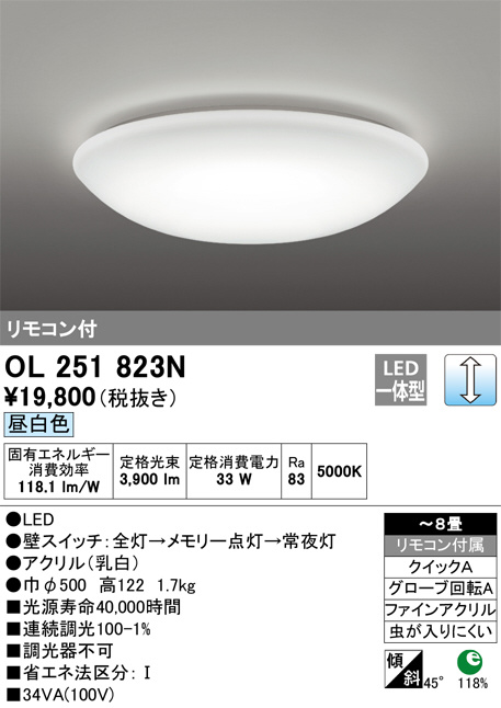 ODELIC オーデリック シーリングライト OL251823N | 商品情報 | LED