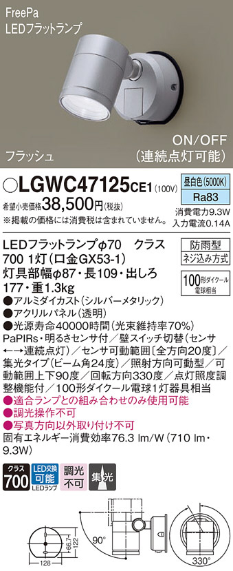 Panasonic エクステリアスポットライト LGWC47125CE1 | 商品情報 | LED
