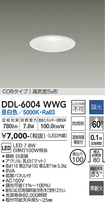 DAIKO 大光電機 ダウンライト(軒下兼用) DDL-6004WWG | 商品情報 | LED
