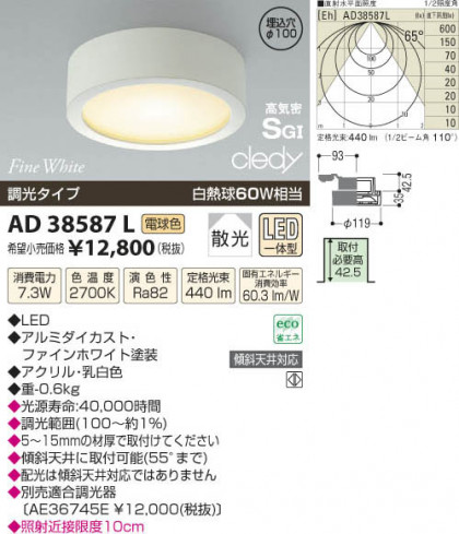 ߾ KOIZUMI LEDⵤ̩SG饤  AD38587L β