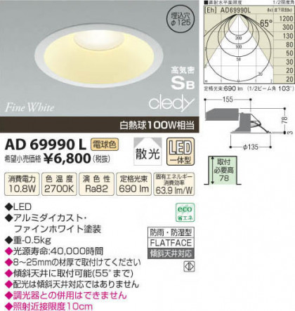 ߾ KOIZUMI LEDⵤ̩饤 AD69990L β