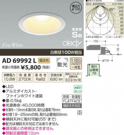 ߾ KOIZUMI LEDⵤ̩饤 AD69992L β