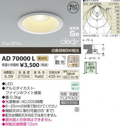 ߾ KOIZUMI LEDⵤ̩饤 AD70000L β