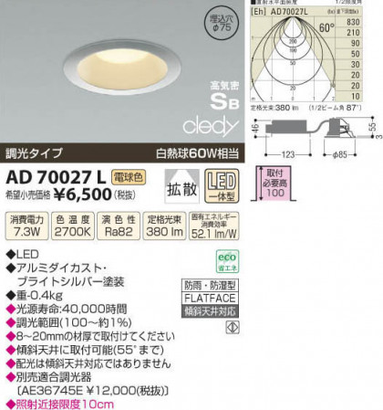 ߾ KOIZUMI LEDⵤ̩饤 AD70027L β