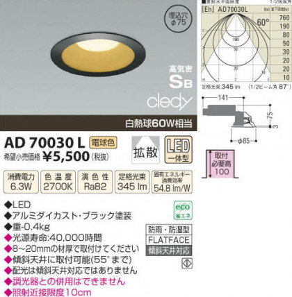 ߾ KOIZUMI LEDⵤ̩饤 AD70030L β