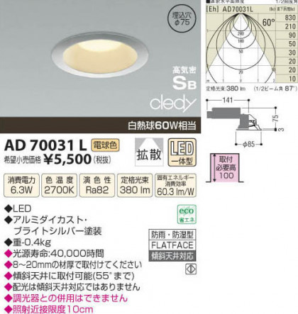 ߾ KOIZUMI LEDⵤ̩饤 AD70031L β