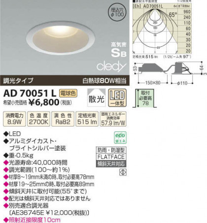߾ KOIZUMI LEDⵤ̩饤 AD70051L β