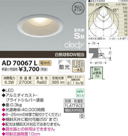 ߾ KOIZUMI LEDⵤ̩饤 AD70067L β