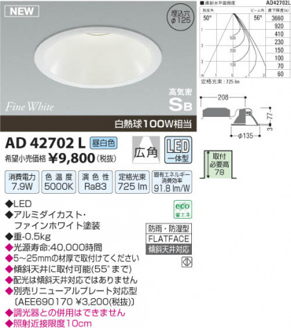 ߾ KOIZUMI ⵤ̩饤 LED AD42702L β