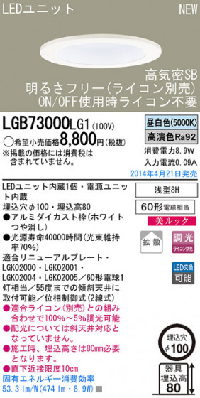 Panasonic LED饤 LGB73000LG1 ᥤ̿