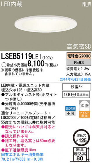 Panasonic LED饤 LSEB5119LE1 ᥤ̿