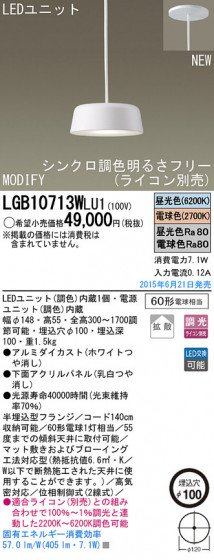 Panasonic LED ڥȥ饤 LGB10713WLU1 ᥤ̿