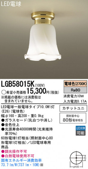 Panasonic LED 󥰥饤 LGB58015K ᥤ̿
