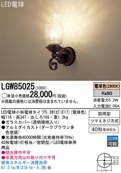 Panasonic LED ƥꥢȥɥ LGW85025 ᥤ̿
