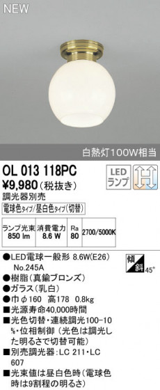 ODELIC ǥå 󥰥饤 OL013118PC ñʲ