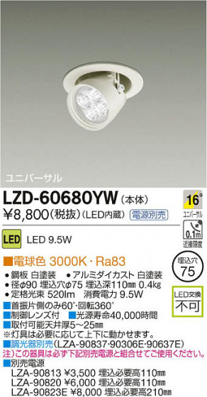 ʼ̿DAIKO ŵ LED˥С饤 LZD-60680YW