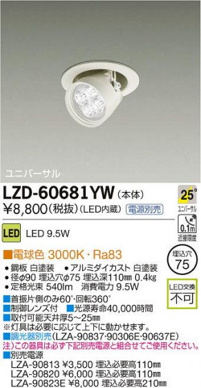 ʼ̿DAIKO ŵ LED˥С饤 LZD-60681YW