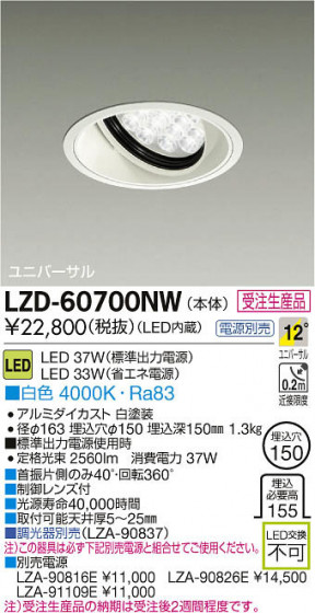 ʼ̿DAIKO ŵ LED˥С饤 LZD-60700NW