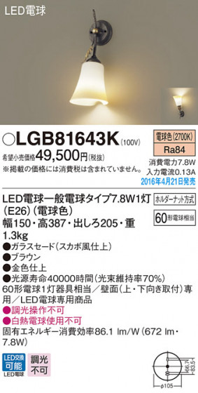 PANASONIC ѥʥ˥å ֥饱å LGB81643K ᥤ̿