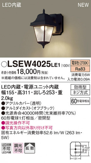 PANASONIC ѥʥ˥å ƥꥢȥɥ LSEW4025LE1 ᥤ̿