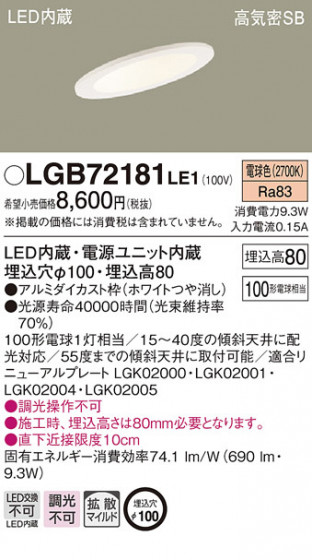 Panasonic LED 饤 LGB72181LE1 ᥤ̿