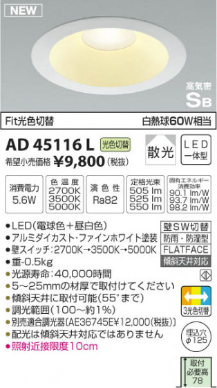 ߾ KOIZUMI ⵤ̩饤 LEDŵ忧򿧡 AD45116L ᥤ̿