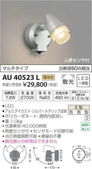߾ KOIZUMI LED ȥɥݥåȥ饤 AU40523L ᥤ̿