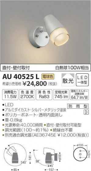 ߾ KOIZUMI LED ȥɥݥåȥ饤 AU40525L ᥤ̿