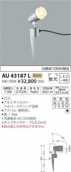 ߾ KOIZUMI LED ȥɥѥݥå AU43187L ᥤ̿