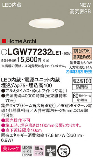 Panasonic 饤 LGW77232LE1 ᥤ̿