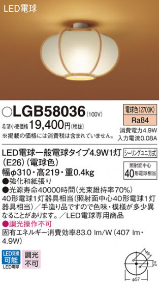 Panasonic 󥰥饤 LGB58036 ᥤ̿