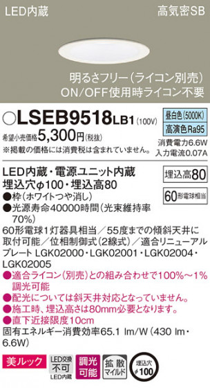 Panasonic 饤 LSEB9518LB1 ᥤ̿