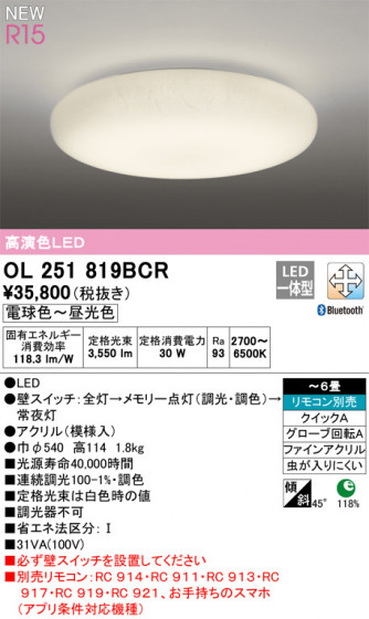 ODELIC ǥå 󥰥饤 OL251819BCR ᥤ̿