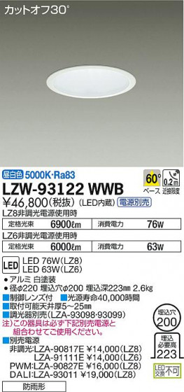 DAIKO ŵ ȥɥ饤 LZW-93122WWB ʼ̿