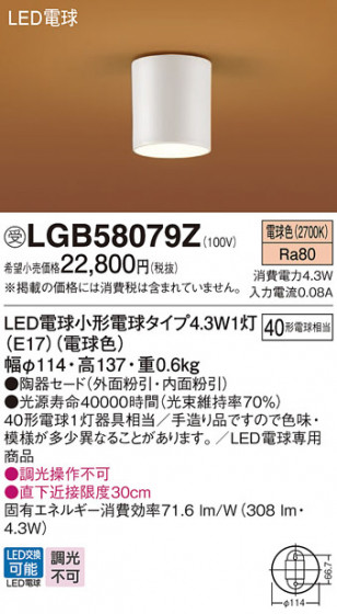 Panasonic 󥰥饤 LGB58079Z ᥤ̿