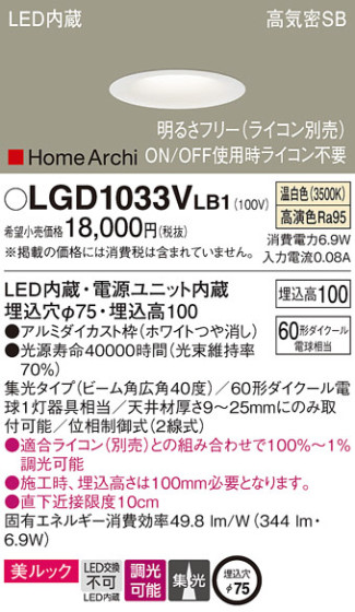 Panasonic 饤 LGD1033VLB1 ᥤ̿