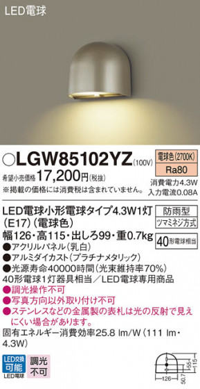 Panasonic ƥꥢ饤 LGW85102YZ ᥤ̿