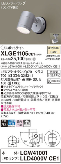 Panasonic ƥꥢݥåȥ饤 XLGE1105CE1 ᥤ̿