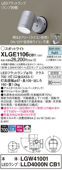 Panasonic ƥꥢݥåȥ饤 XLGE1106CB1 ᥤ̿