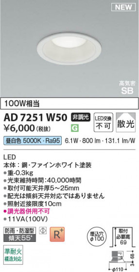 β Koizumi ߾ LEDⵤ̩SB饤 AD7251W50