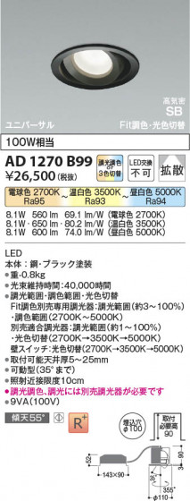 β Koizumi ߾ LEDⵤ̩SB˥С饤 AD1270B99