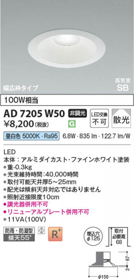 β Koizumi ߾ LEDⵤ̩SB饤 AD7205W50