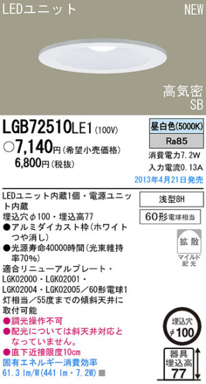Panasonic LED 饤 LGB72510LE1 ᥤ̿