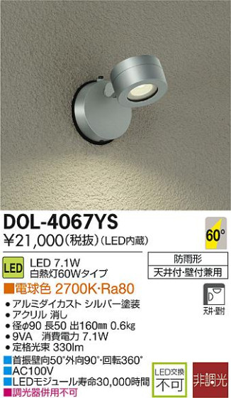 DAIKO ŵ LED ȥɥ DECOLEDS(LED) ݥåȥ饤 DOL-4067YS ᥤ̿